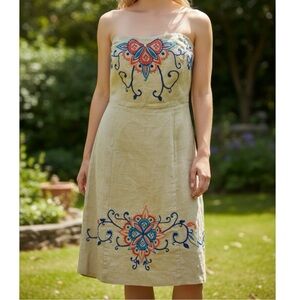 Banana Republic Strapless Linen Embroidered Dress